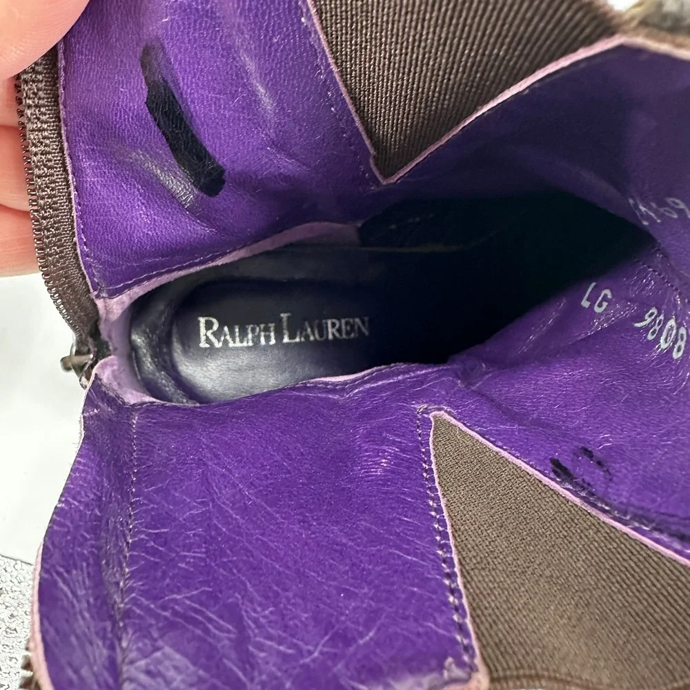 Ralph Lauren Purple Label Womens Boiled Wool Ankle Boots Brown Leather Luxury 5B